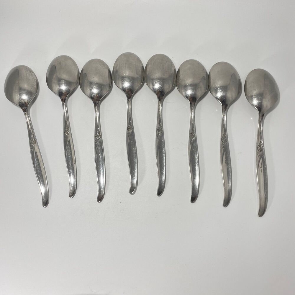 Lot of 8 Oneida Wm A Rogers Premier La Rose Stainless Soup Spoon 6 3/4” Vtg - Picture 5 of 9